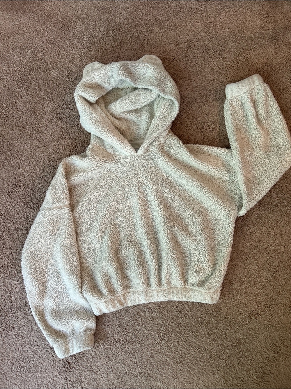 Fashion Nova Cozy Teddy Bear Hoodie in cream